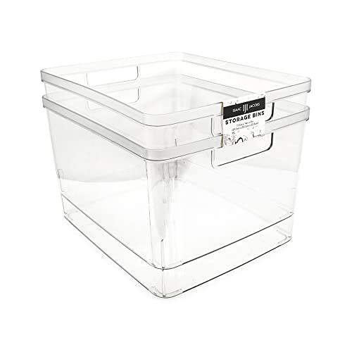 Isaac Jacobs 2-Pack Extra-Large Clear Storage Bins (11.5” L x 14” W x 9” H) w/Cutout Handles, Plastic Organizer for Home, for Kitchen, Fridge, Pantry, BPA Free, Food Safe (2-Pack, Extra-Large) - size: Extra-Large