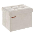 SONGMICS Storage Ottoman, Foldable Small Ottoman Foot Rest, 12.2 x 16.1 Inches Foot Stool, OAD up to 286 lb, for Living Room, Bedroom, Dorm, Cream White ULSF200W01 - color: Cream White, style: Velvet