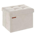 SONGMICS Storage Ottoman, Foldable Small Ottoman Foot Rest, 12.2 x 16.1 Inches Foot Stool, OAD up to 286 lb, for Living Room, Bedroom, Dorm, Cream White ULSF200W01 - color: Cream White, style: Velvet