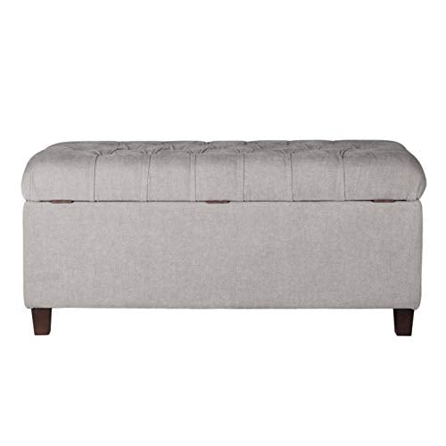 Homepop Home Decor | Tufted Ainsley Button Storage Ottoman Bench with Hinged Lid | Ottoman Bench with Storage for Living Room & Bedroom, Grey - color: Textured Gray