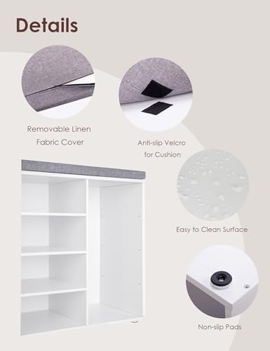 DINZI LVJ Shoe Storage Bench with Cushion, 16-Cubby Shoe Rack, Adjustable Shelves, Multifunctional Shoe Organizer Bench for Entryway, Mudroom, Hallway, Living Room, Bedroom and Garage, White - color: White, size: 16 Cubby
