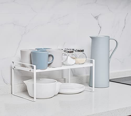 Shantton 2Pack Cabinet Shelf Organizer Storage Rack Space Saving for Kitchen Counter Pantry Bathroom Cupboard Under Sink Office Table Desk Steel Stackable Rust Resistant Heavy Duty Nonslip 16” White - color: White, size: L16" W8.3" H7.3"