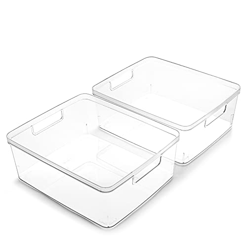 BINO | Plastic Storage Bins, Medium - 2 Pack | THE LUCID COLLECTION | Multi-Use Built-In Handles | BPA-Free | Clear Storage Containers | Fridge Organizer | Pantry & Home Organization - size: 2PK - MEDIUM