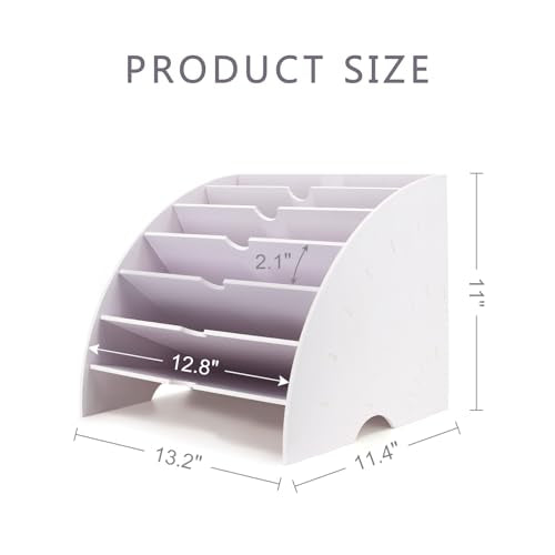 SONGWAY Fan Shaped Desk File Organizer - 6 Compartments File Holder for Desktop, Magazine Rack, Mail Holder, File Sorter, Paper Organizer for Home Office Classroom, White - size: Fan Shape
