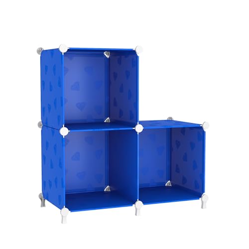 UNKU Cube Storage Organizer, 3 Cube Closet Organizer Storage Shelves, DIY Stackable Bookcase, Clothes Organizer Shelf for Closet, Bedroom, Living Room, Cabinet, Home, Office, Blue - color: Blue, size: 3cube