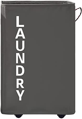 92L Extra Large Laundry Hamper with Leather Handle,Standable Laundry Basket with Wheels Laundry Hamper on Wheels,Large Hamper,Rolling Laundry Basket Grey - color: Grey/XXL, size: Super Large 27.5"