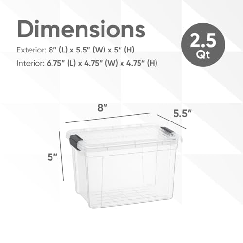 Superio Clear Storage Box with Lid, 2.5 Quart Plastic Container Bins for Organizing, Stackable Crates, BPA Free, Non Toxic, Odor Free, Organizers - size: 2.5 Quart