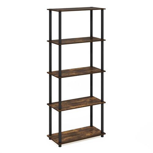 Furinno Turn-N-Tube Storage Shelves, 5-Tier Book Shelf, Corner Shelf, Toolless Open Shelves, for Organization and Storage, Living Room, Garage, Home Office, Amber Pine - color: Amber Pine/Black, size: 5-Tier