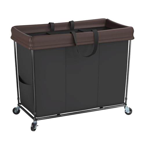 Mefirt 320L Laundry Hamper with Wheels, 3 Section Large Rolling Laundry Basket Bag with Wheels, Clothes Hamper Cart for Laundry, Bedroom, Bathroom and Dorm - color: black-3 section, size: 320L