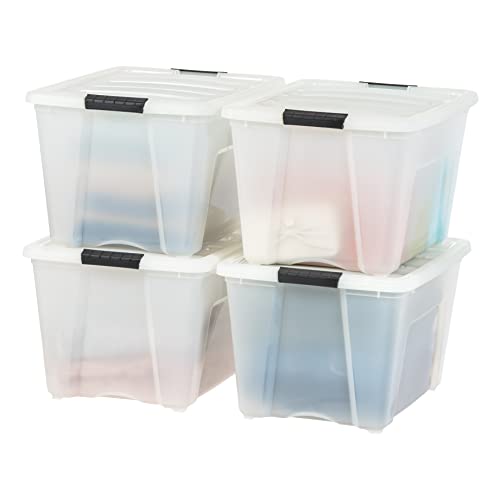 IRIS USA 54 QT Plastic Storage Box with Lid and Latches - 4 Pack - BPA-Free, Discreet Organizing Solution, Durable Nestable Stackable Containers, Secure Pull Handle - Pearl - size: 54 Qt, style: 4 Pack