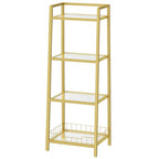 HOOBRO Gold Glass Shelf Stand, 4 Tier Standing Shelf Unit, Bathroom Organizer and Storage, Floor Storage Shelves Waterproof, for Bathroom, Laundry, Toilet, Tempered Glass, Gold GD79CJ01 - size: 15" L x 11.8" W x 42.1" H