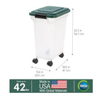 IRIS USA Remington WeatherPro Airtight Dog Food Storage Container, Up to 42 lbs, Attachable Wheels, For Dog Cat Bird and Other Pet Food Storage Bin, Keep Fresh, Translucent Body, Green - size: 42 lbs