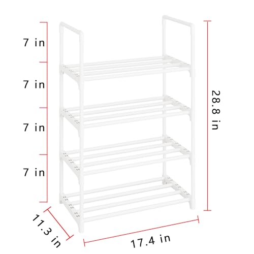 Metal Stackable Small Shoe Rack Organizer, Narrow Shoe Racks for Closets Entryway, Shoe Stand,Shoe Shelf with Handle (4-Tier-White) - size: 4-Tier-White