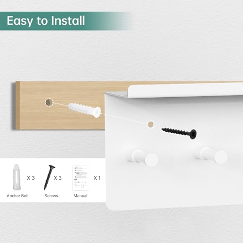 Key and Mail Holder for Wall, Key Hooks Rack Hanger Organizer Wall Mount with Small Shelf, Men Metal Entryway Living Room Storage Decor for Coat Purse Bag Wallet Dog Leash, Black - color: White