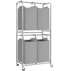 STORAGE MANIAC 4 Section Vertical Laundry Hamper, 2 Tier Laundry Sorter with 4 Removable Tote Bags, Rolling Clothes Basket for Towels, Blankets, Tall Dirty Clothes Hamper for Closet, Bathroom, 4 Bags - size: 4 Section