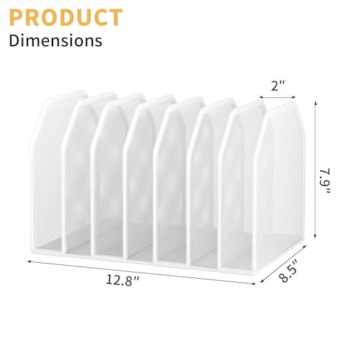 FANXIYQ Metal 7 Section File Folder Organizer for Desk | Vertical Office File Holder | Heavy-Duty Mesh Document Sorter for Books, Binders, Laptops | Desk Organizer,7 Sections White - color: White, size: 7 Section