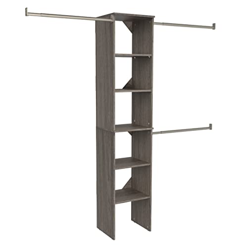 ClosetMaid SuiteSymphony Wood Closet Organizer Starter Kit with Tower and 3 Hang Rods, Shelves, Adjustable, Fits Spaces 4 – 9 ft. Wide, Graphite Grey - color: Graphite Grey, style: Starter Tower Kit