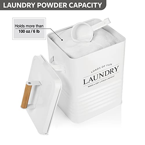Calindiana Modern Farmhouse Metal Laundry Soap Dispenser with Scoop for Decor and Space Saving Organization, White - color: WHITE