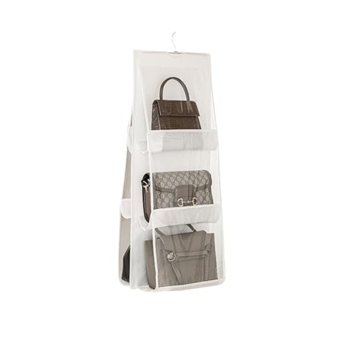 HAN SHENG 6 Pockets Clear Handbag & Purse Organizer Hanging Bag Storage - Space Saving Hanging Shelf for Closet, Wardrobe, Over Door (1 Pack, White) - color: White, size: 6 Pockets-1pc