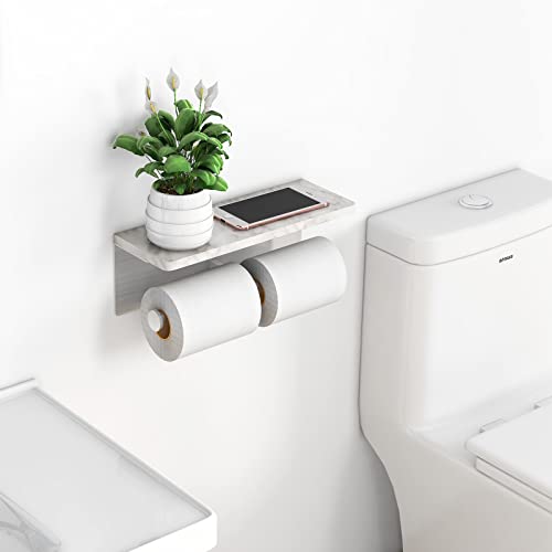 Brushed Nickel Toilet Paper Holder with Shelf, New Upgrade Double Toilet Paper Holder with Storage, Marble Roll Toilet Paper Wall Mount for Bathroom Washroom - color: Brushed Nickel, size: 2 Roll