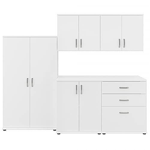 Bush Business Furniture Universal 5 Piece Modular Closet Storage Set with Floor and Wall Cabinets, White, (CLS003WH) - color: White