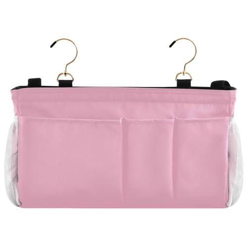 Rose Red Bedside Caddy Storage Bag Bedside Organizer for Dorm Room Top Bunk Bed Hanging Storage Organizer 6 Pockets with Hooks for Book Glasses Phone Holder - color: Rose Red