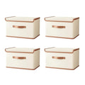 4 PCS Oxford Fabric Storage Bins with Attached Lid - Large Clothes Organizer (44x30x29cm), Breathable Collapsible Closet Bins for Clothing, Seasonal & Dorm Organization, Beige - size: 4PCS