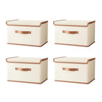 4 PCS Oxford Fabric Storage Bins with Attached Lid - Large Clothes Organizer (44x30x29cm), Breathable Collapsible Closet Bins for Clothing, Seasonal & Dorm Organization, Beige - size: 4PCS