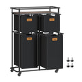 VASAGLE Laundry Sorter, Laundry Hamper with Wheels, 39.6 Gal. (150 L) Portable Rolling Cart Baskets with Shelf, 4 Removable Liners and 6 Labels, Ink Black and Chestnut Brown URLS100B01 - size: 4 Bags