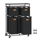 VASAGLE Laundry Sorter, Laundry Hamper with Wheels, 39.6 Gal. (150 L) Portable Rolling Cart Baskets with Shelf, 4 Removable Liners and 6 Labels, Ink Black and Chestnut Brown URLS100B01 - size: 4 Bags