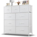 Dresser for Bedroom, 9 Storage Drawers, Anti-Tip Tall Fabric Closet Chests Organizer Tower Furniture with Wooden Top Metal Frame for Clothes, Living Room, Hallway, Entryway