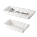 SnowTing 2 PCS Deep Drawer Organizer, 2 Sizes Expandable & Adjustable White Plastic Organizer, Sliding Drawer Storage Bins for Kitchen Utensils, Office Supplies, Cosmetics, Tools