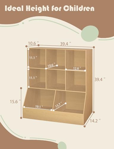 DINZI LVJ Toy Storage Organizer, Kids Bookshelf, Wood Toy Storage Cabinet, 3-Tier 8 Cubby Children Bookcase, 39.4" L Toddler Book Shelf for Playroom, Living Room, Nursery, Hallway, School, Natural - color: Natural, size: 3-Tier 39.4"