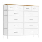 VASICAR Compact 12 Drawers Dresser for Bedroom, Fabric Storage Tower, Chest of Drawers with Retro Wood Top for Closet, Nursery, Living Room - color: Classic White