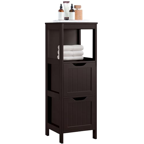 Yaheetech Bathroom Floor Cabinet, Wooden Storage Cabinet with 2 Drawers and 1 Shelf, Multifunctional Side Organizer Rack Stand Table, D11.8xW11.8xH35 Inches Espresso - color: Espresso, size: 35"H