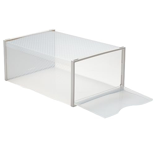 Simplify Set of 12 Stackable Shoe Boxes | Customizable | Fits Size 11 Shoes | Drop Front Design | Closet Storage | Sneakers | Heels | Clear and White - color: White