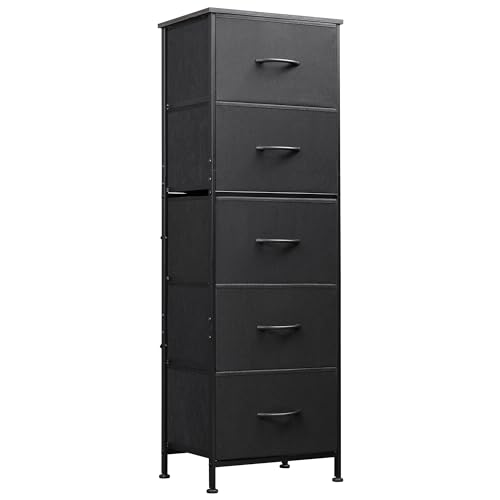 WLIVE Fabric Dresser, 5-Drawer Tall Dresser for Bedroom, Storage Organizer with Fabric Bins, Wood Top, Sturdy Steel Frame, Chest of Drawers for Closet, Hallway, Charcoal Black - color: Charcoal Black