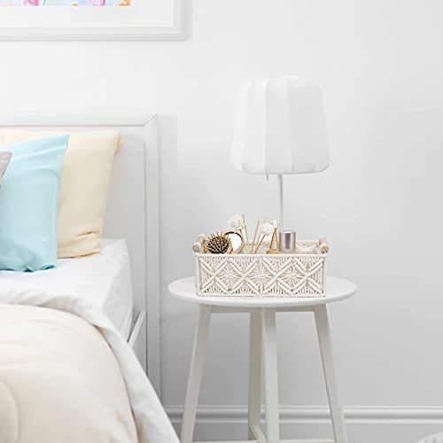 HOSROOME Macrame Storage Basket Boho Decor Baskets for Organizing Woven Decorative for Countertop Toilet Paper Basket for Tank Top for Home Decor Bedroom Nursery Livingroom Entryway (Set of 2) - color: white