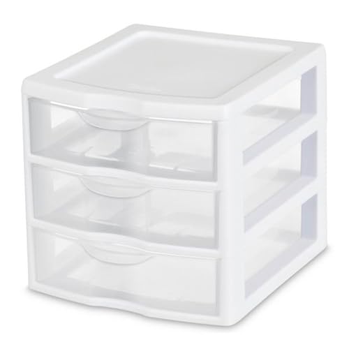 Sterilite 18-Pack Clearview 3-Drawer Cart, Small Plastic Storage Organizer Drawers, White - Organizing Drawer Containers for Bathroom, Closet, Kitchen, and Bedroom - size: 18 Packs