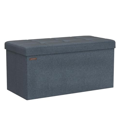 SONGMICS Mazie Collection - 30 Inches Folding Storage Ottoman Bench, Ottoman Foot Rest, End of Bed Bench, Storage Chest, Load 660 lb, for Living Room, Bedroom, Entryway, Misty Blue ULSF047Q01 - color: Misty Blue, size: 15"D x 30"W x 15"H
