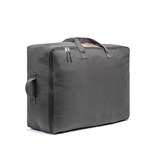 Soft Canvas Storage Bags with Zipper. Thick Breathable, 1pc King/Queen Comforter Organizer. Four Carrying Handles and Window. Large 25x19x9in Bag for Sheets Blankets Bedding Pillows, Clothes (Grey) - color: Grey, size: 1 Pack