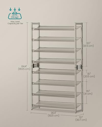 SONGMICS Shoe Rack, 8-Tier Shoe Organizer, Metal Rack for Garage, Set of 2, 4-Tier Stackable Shelf, with Adjustable Flat or Angled Shelves, 32-40 Pairs, Cappuccino Beige ULMR008L01 - color: Cappuccino Beige, size: 8 Tiers (36.4"W)