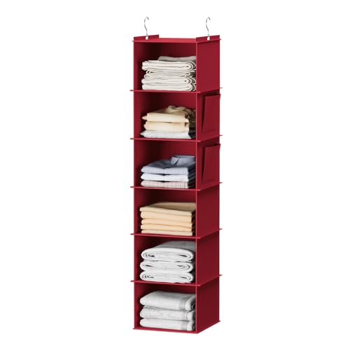YOUDENOVA Hanging Closet Organizer and Storage, 6-Shelf Closet Hanging Storage Shelves, Dark Red - color: Dark Red