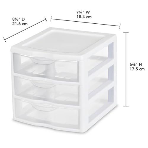 Sterilite 18-Pack Clearview 3-Drawer Cart, Small Plastic Storage Organizer Drawers, White - Organizing Drawer Containers for Bathroom, Closet, Kitchen, and Bedroom - size: 18 Packs