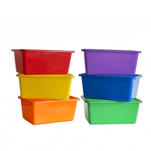 RAUVOLFIA 6 Pack Small Cubby Bin Storage Bins, Multi-Purpose Plastic Storage Bins Stackable Organizer Storage Cubbies for Home, Playroom, Classroom (Rainbow) - color: Rainbow