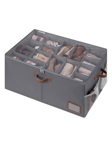 StorageWorks Shoe Organizer for Closet, Shoe Storage Containers for Entryway, Fabric Shoe Storage Organizer for Slippers and Flats, Shoe Storage Bins with Side Mesh Pocket, Fits up to 20 Pairs, Grey - color: Gray, size: Large-1 Pack