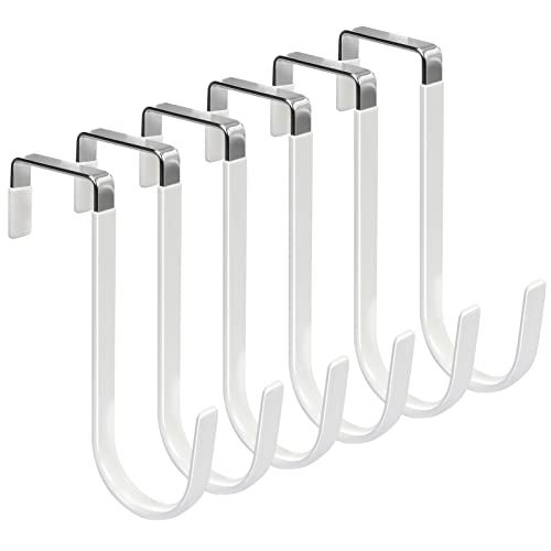 FYY Over the Door Hooks, 6 Pack Door Hangers Hooks with Rubber Prevent Scratches Heavy Duty Organizer Hooks for Living Room, Bathroom, Bedroom, Kitchen Hanging Clothes, Towels, Hats, Coats, Bags White - color: A White, size: Short, style: 6 Pack