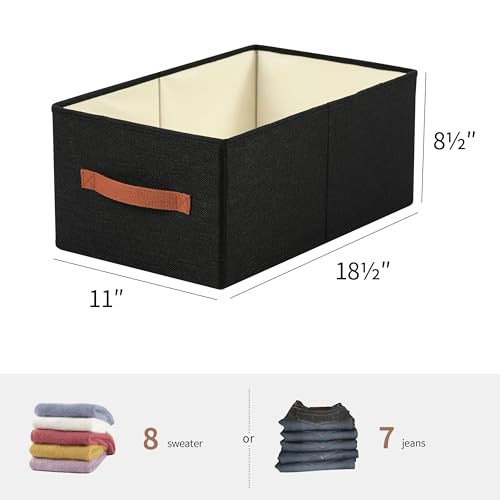 linen closet organizers and storage, 3 Pack Large Storage Baskets, Washable, Clothing Storage Bins with Handle, Closet Organizer for Storage Sweater,Sheets (Black, 18½"x11"x8½") - color: Black, size: 18½"x11"x8½"