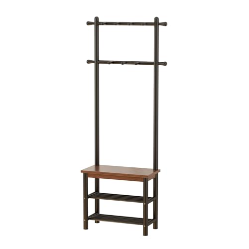 Coat Rack with Shoe Storage, Wood and Metal Frame, Entryway Hall Tree with Bench, Featuring 11 Hooks and 2-Tier Storage Shelves, 3-in-1, Entry Bench with Coat Rack (23.6" Walnut) - size: 60