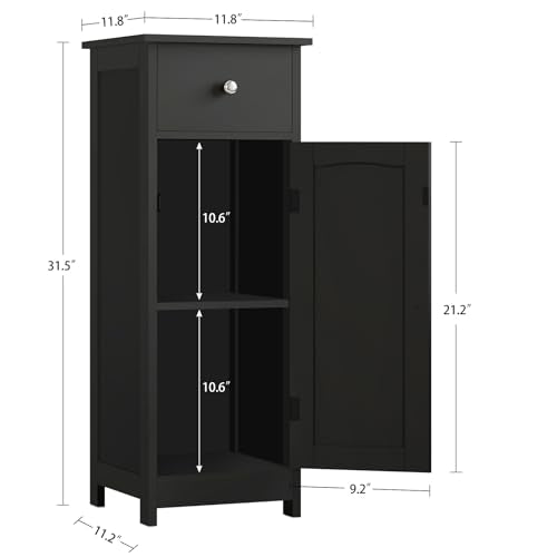 Iwell Bathroom Storage Cabinet, Small Bathroom Floor Cabinet with Drawer & Storage Shelf, Free-Standing Organizer Cabinets for Hallway/Living Room, Black - color: Black, 1 Drawers